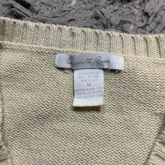 Vintage Y2K beige argyle heart Charlotte Russe fitted sweater vest sz M - Picture 3 of 9